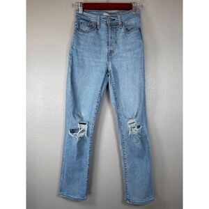 Levi's Wedgie Straight Jeans Light Wash Ripped‎ Distressed Women's Size 24